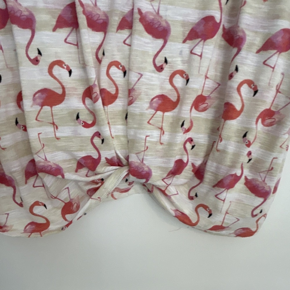 Onque Casual Women's Flamingo Sequin Scoop Neck‎ Top 2X Plus White Pink - Picture 4 of 5